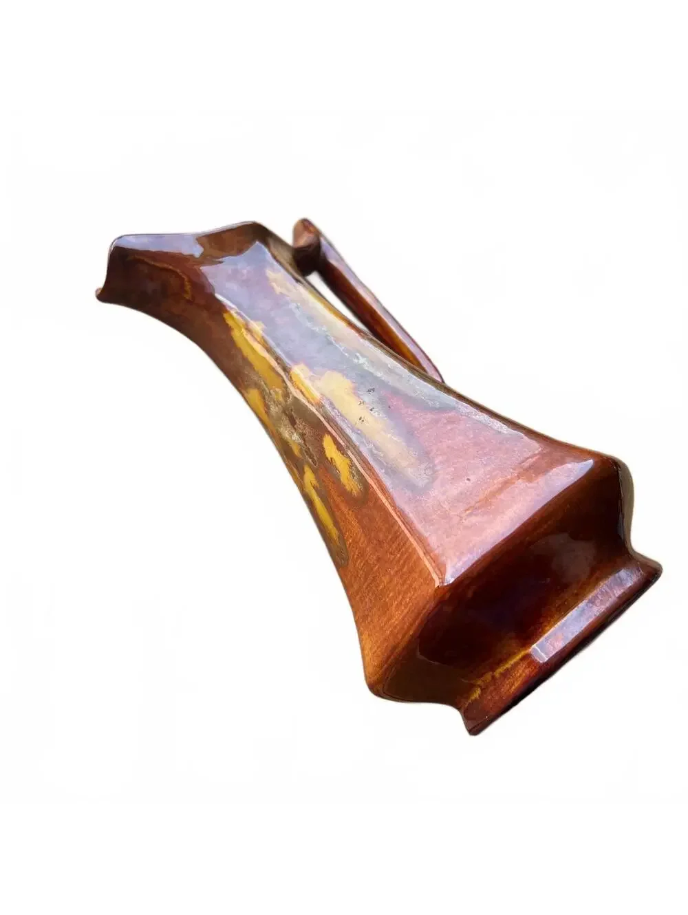 Clay Cherokee Pitcher Vase - 05/23/1980 Brown Yellow Drip Glaze